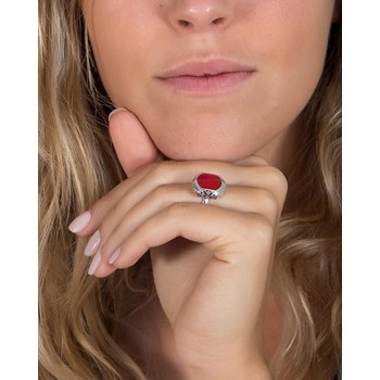 Bague en Argent 925 avec Corail Rouge - Style Ethnique et Chic | Aden