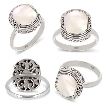 Bague Ethnique en Nacre Blanche et Argent 925 - Accessoire Bohème Chic pour Tous les Styles | Aden