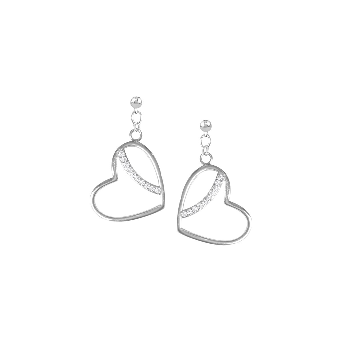 Boucles d'oreilles coeur en argent 925 rhodié et oxydes de zirconium