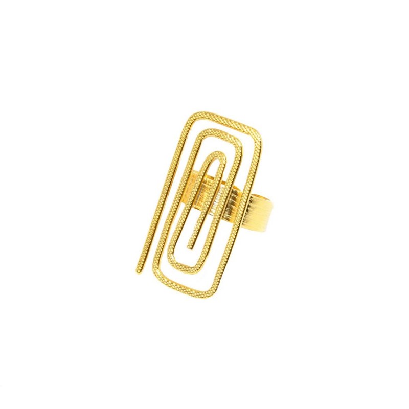 Bague ajustable en plaqué or, forme de parallélogramme martelé à la main - Bijou de créateur
