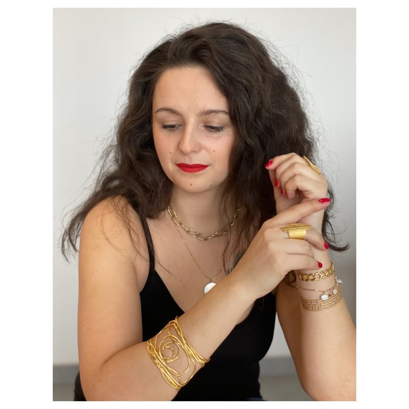 Bracelet rigide métallique en plaqué argent avec fil martelé à la main - Bijou de créateur - vue 3