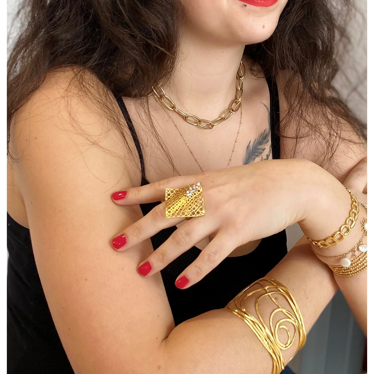Bracelet rigide métallique en plaqué argent avec fil martelé à la main - Bijou de créateur - vue 4