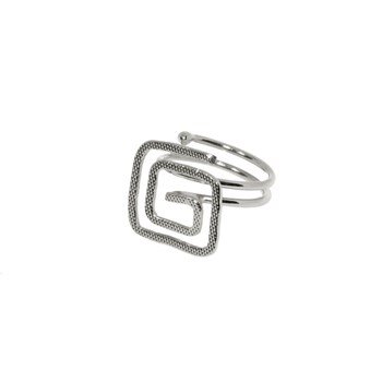 Bague ajustable en plaqué argent avec fil et carré martelé à la main - Bijou de créateur