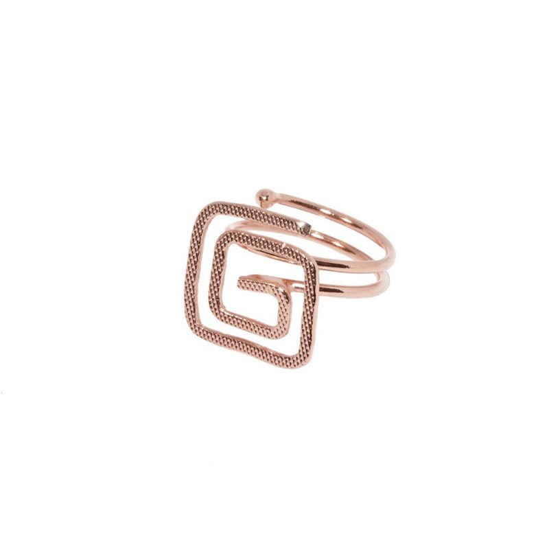 Bague ajustable en plaqué or rose avec fil et carré martelé à la main - Bijou de créateur