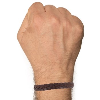 Men's Dark Brown Flat Braided Leather Strap Stainless Steel Clasp - size 19 cm