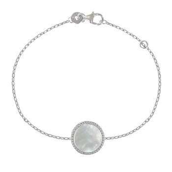 Bracelet Argent 925 Rhodié Rond de Nacre Ivoire