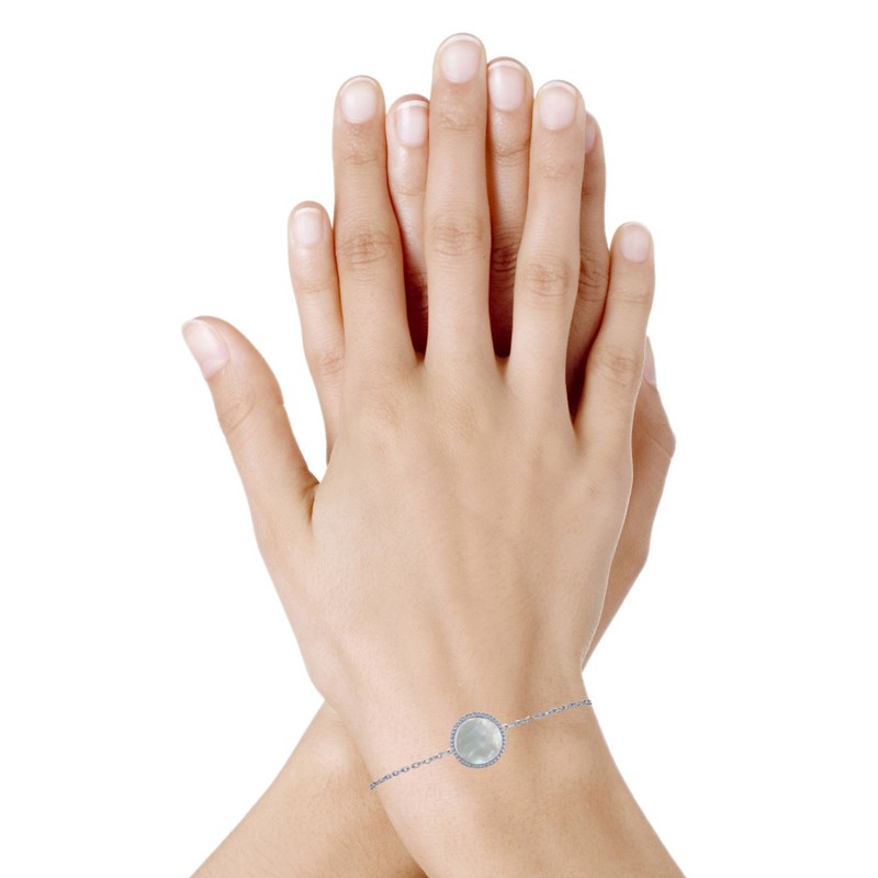 Bracelet Argent 925 Rhodié Rond de Nacre Ivoire - vue 2