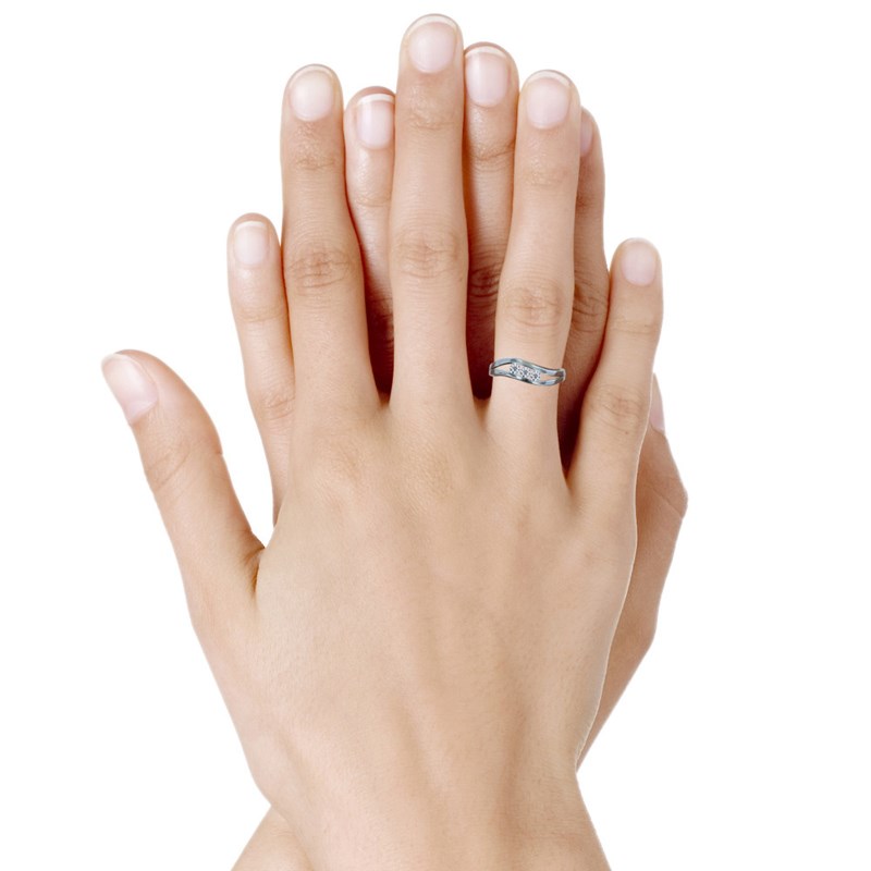 Bague Argent 925 Vague et Trois Strass - vue 3