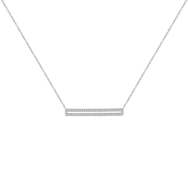 Collier Argent 925 Rhodié Rectangle Ajouré de Strass