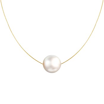 Solitaire 11 mm Gold-Plated Chicken Pearl Necklace - White
