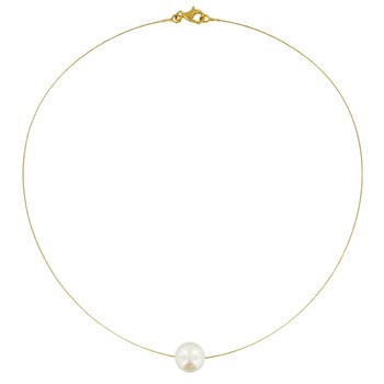 Solitaire 11 mm Gold-Plated Chicken Pearl Necklace - White