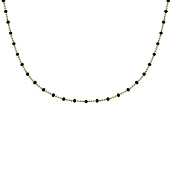 Collier Plaqué Or Chaine Billes et Perles Émaillées - Noir