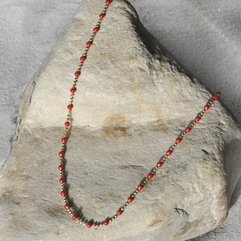 Collier Plaqué Or Chaine Billes et Perles Émaillées - Noir