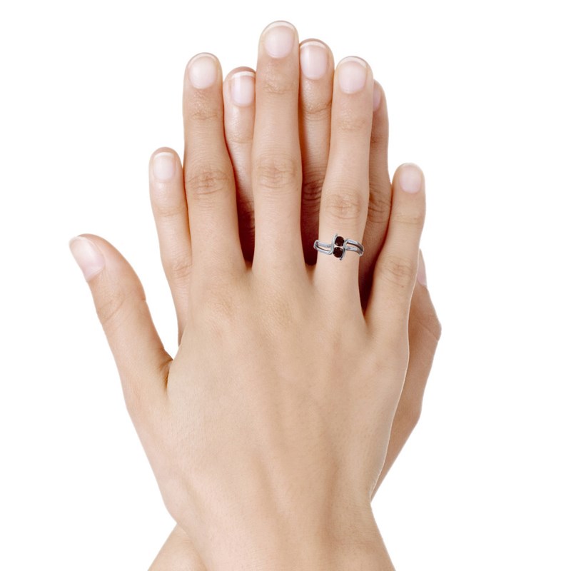 Bague Argent 925 Rhodié Double Grenat - vue 3