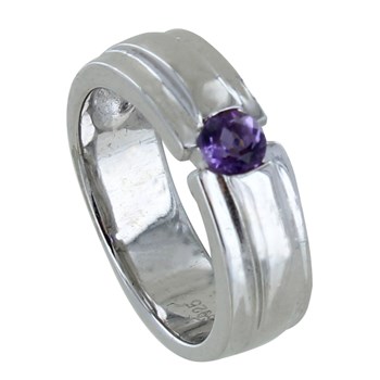 Bague Argent 925 Rhodié Large Améthyste Ronde