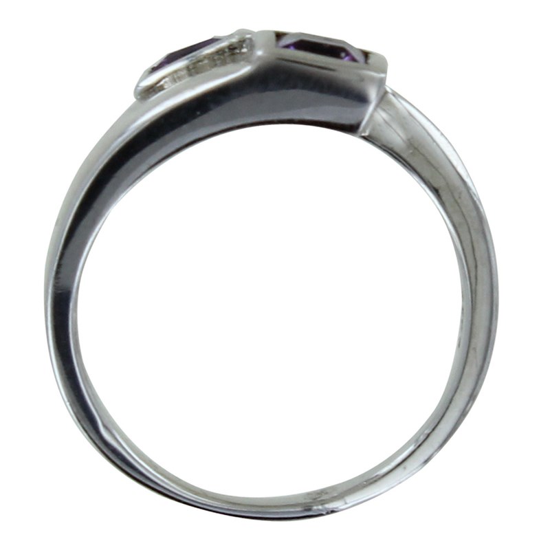 Bague Argent 925 Rhodié Toi et Moi Carré Améthyste - vue 2