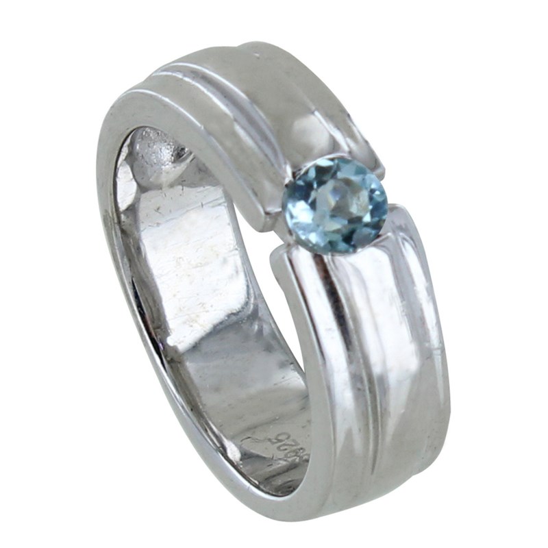 Bague Argent 925 Rhodié Large Topaze Ronde