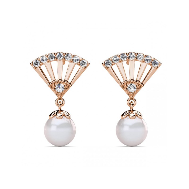Boucles d'oreilles Ingride Pearl - Or Rosé et Cristal - vue 2