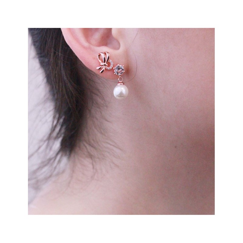 Boucles d'oreilles Posie - Or Rosé et Cristal - vue 2