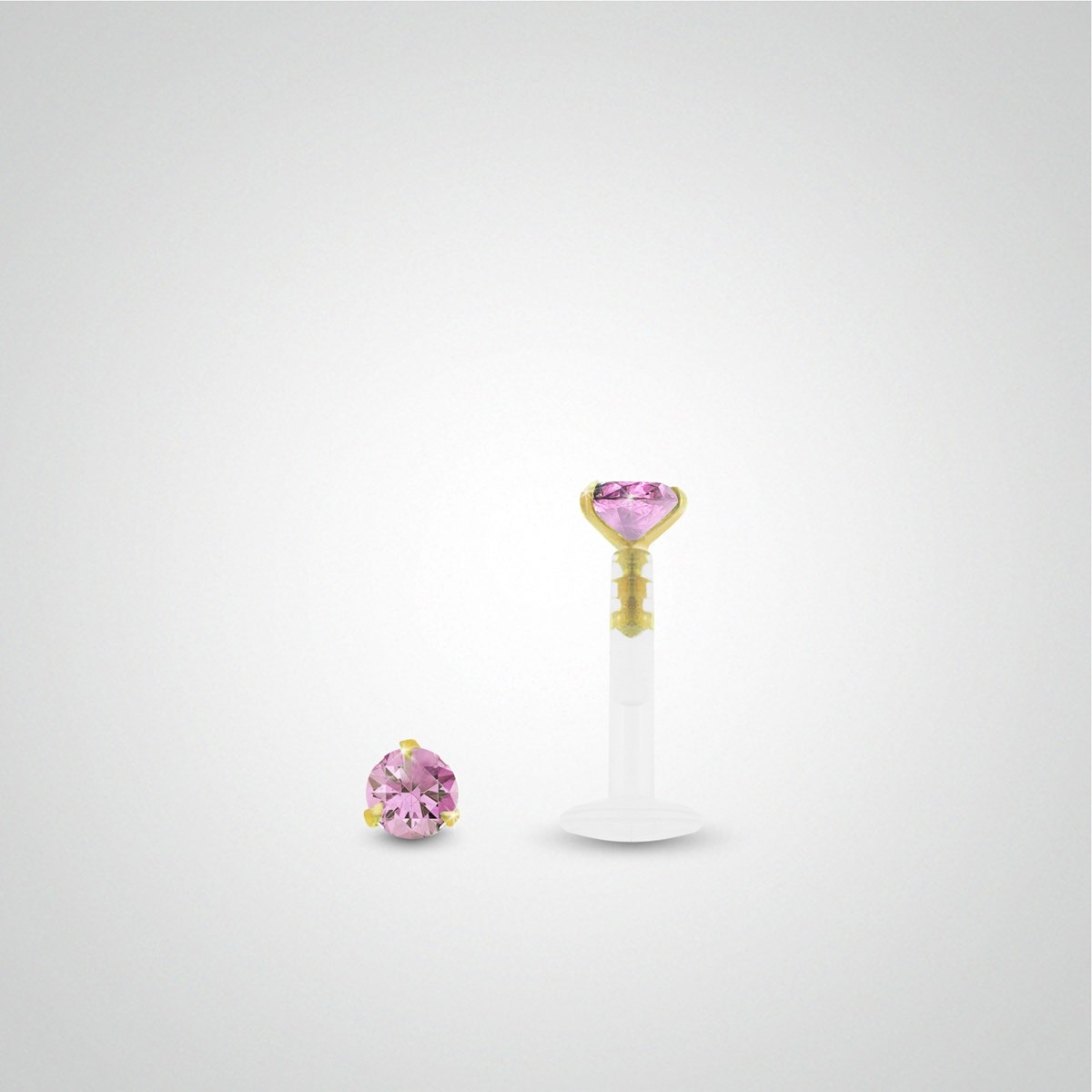 Piercing hélix : or jaune avec oxyde de zirconium rose