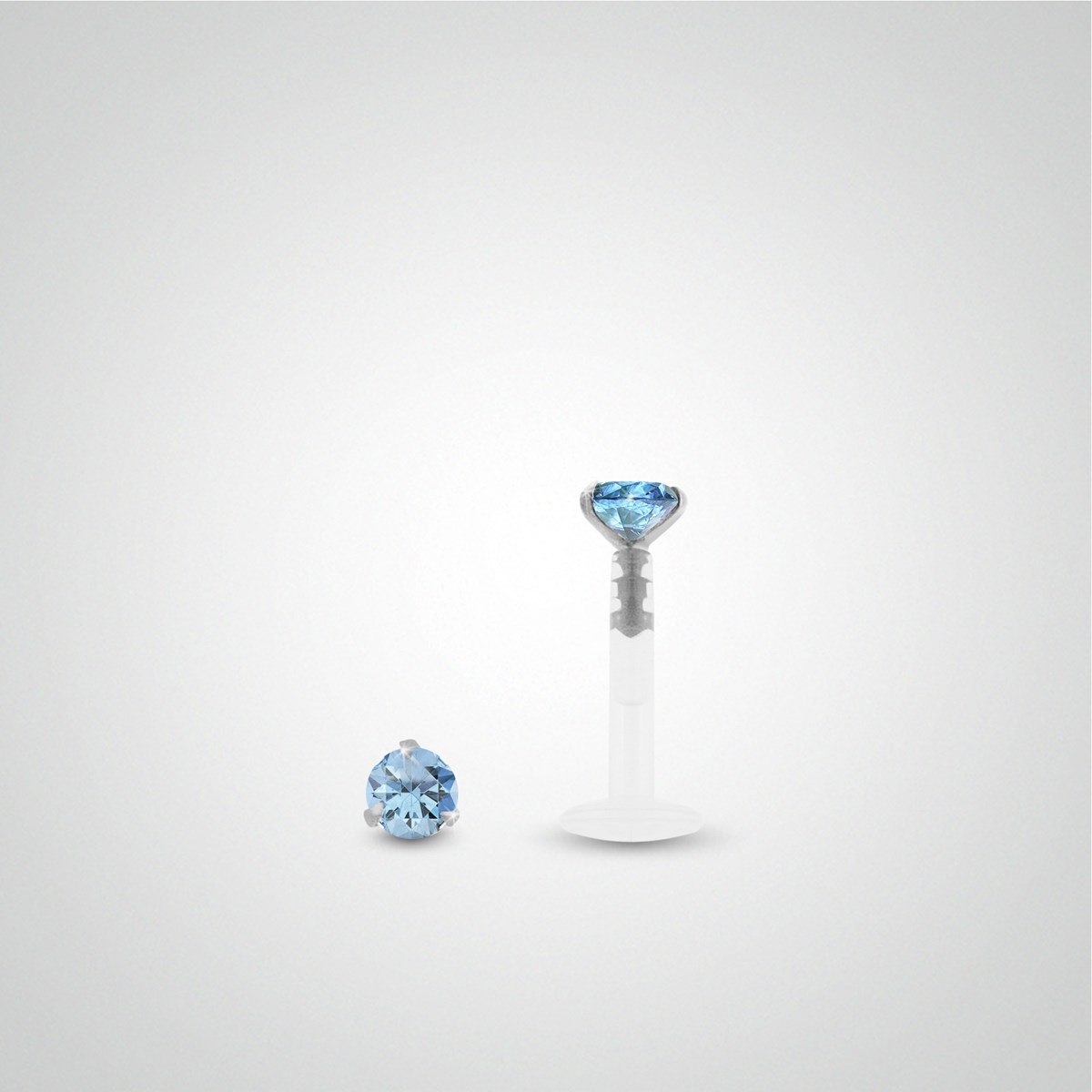 Piercing hélix : or blanc avec oxyde de zirconium bleu clair