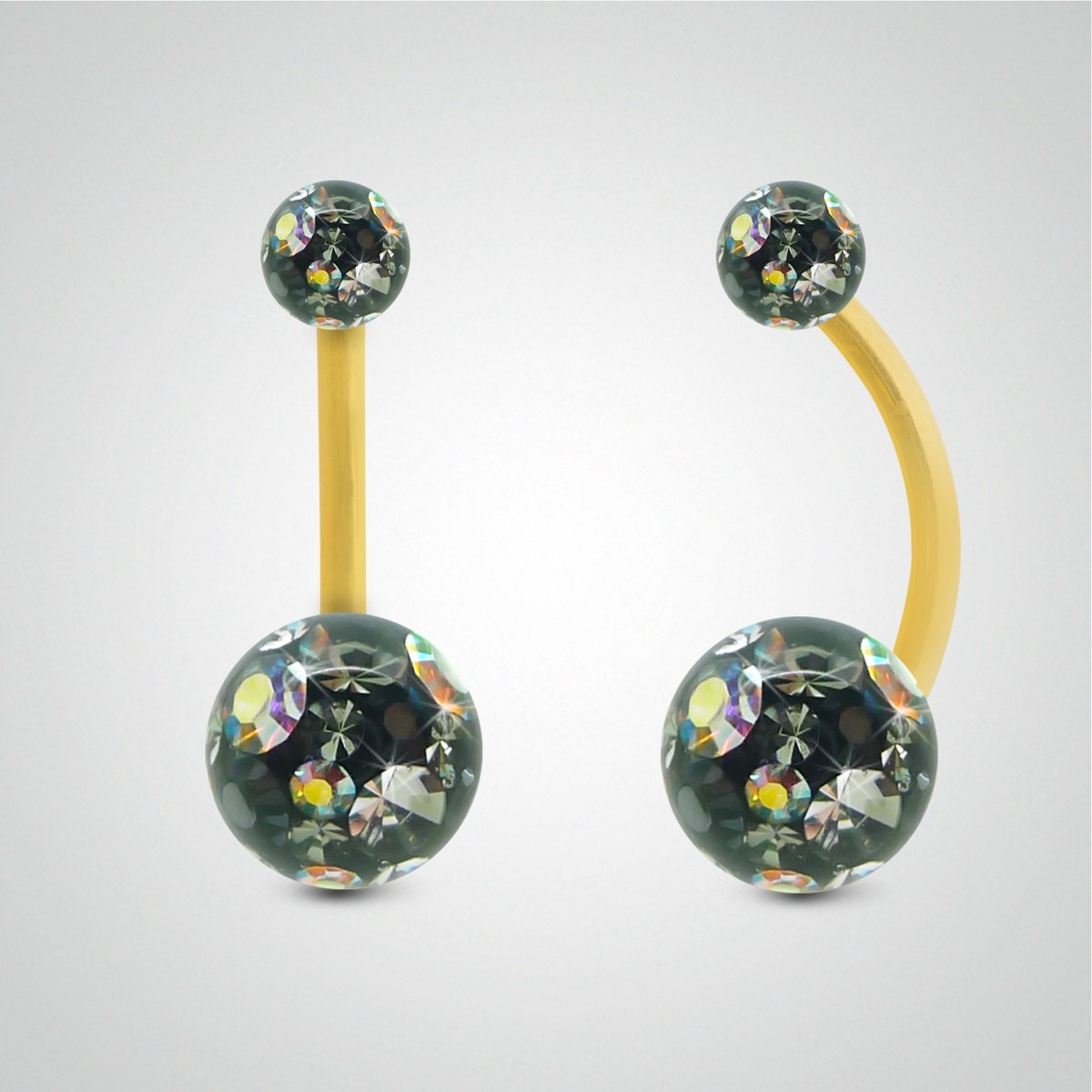 Piercing de nombril en or jaune et cristal de Swarovski multicolore noir