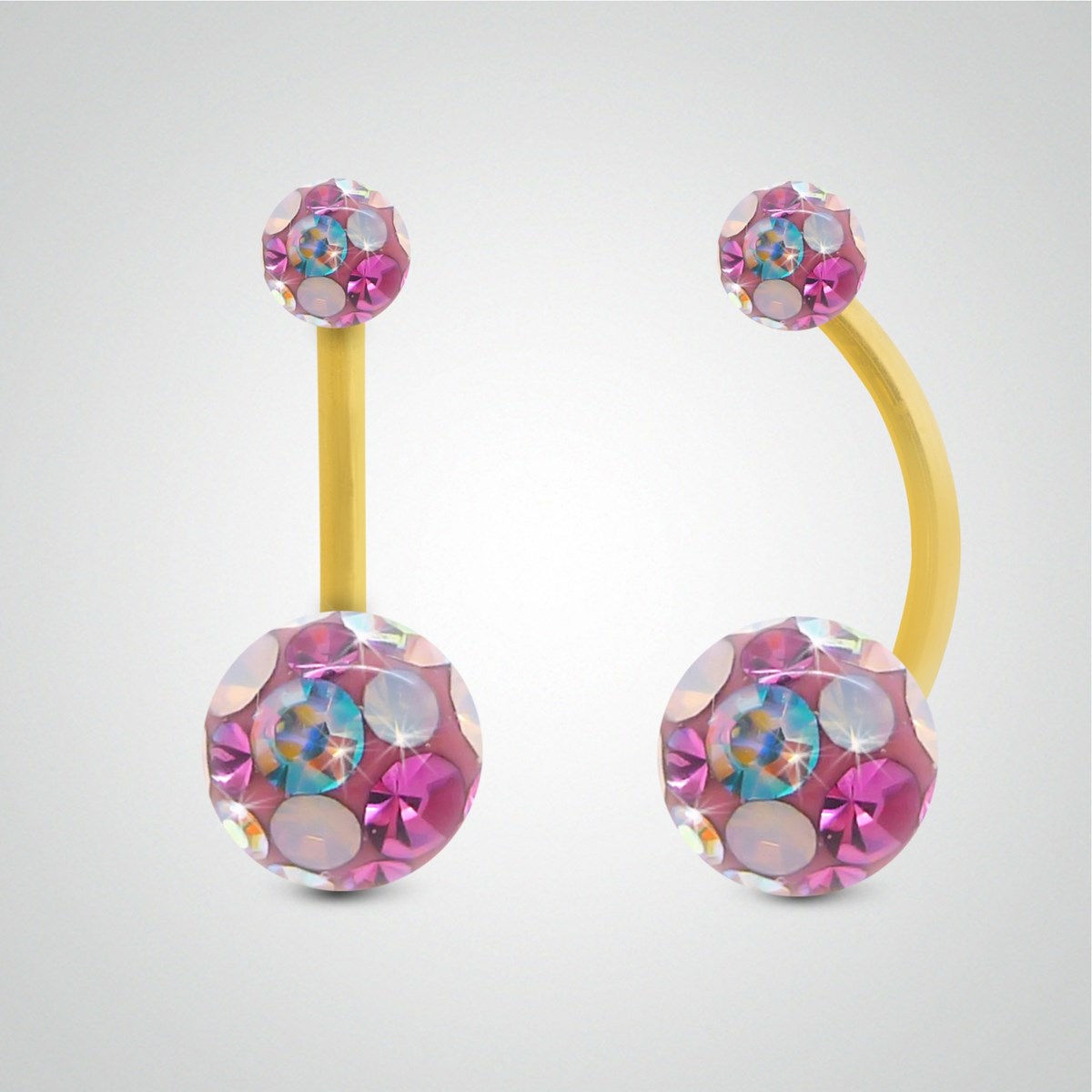 Piercing de nombril en or jaune et cristal de Swarovski multicolore rose