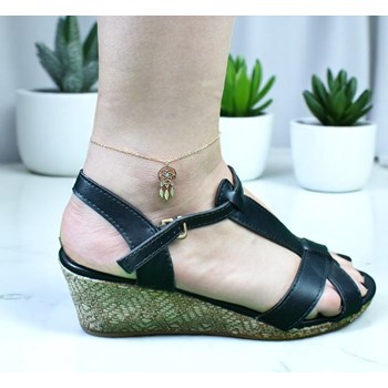 Ankle chain dream-catcher turquoise blue pearl pendant Gold-plated 750 3 microns