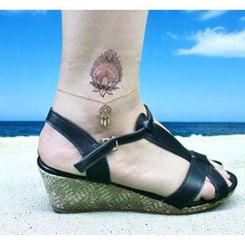 Ankle chain dream-catcher turquoise blue pearl pendant Gold-plated 750 3 microns