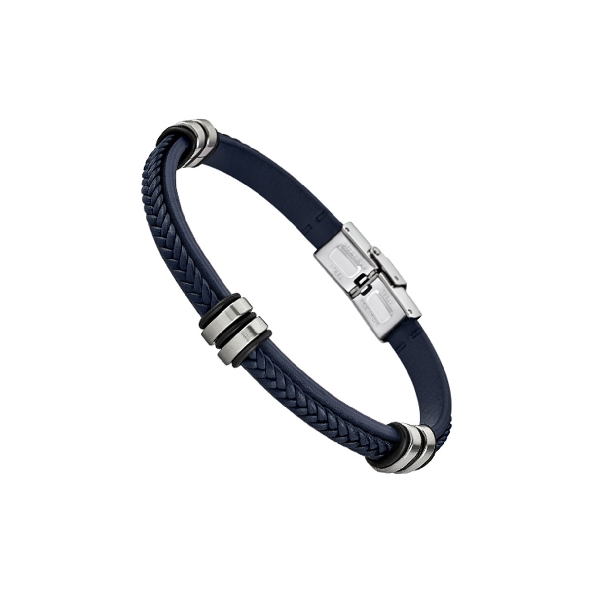 Bracelet Lotus homme cuir marine tressé