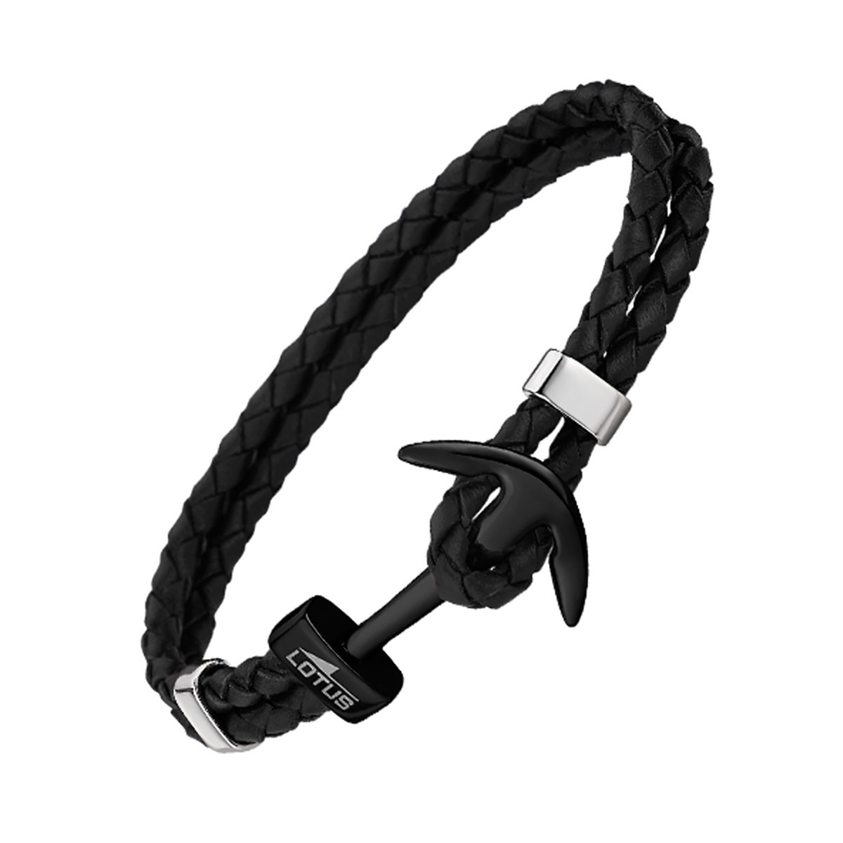 Bracelet Lotus Style homme ancre cuir noir