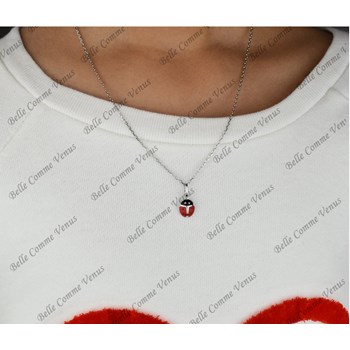 Collier coccinelle émail rouge et noir Argent 925 Rhodié