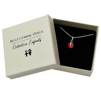 Collier coccinelle émail rouge et noir Argent 925 Rhodié