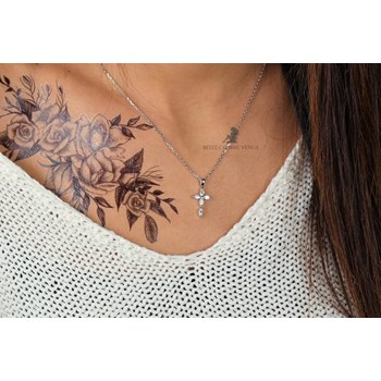 Cross necklace set with oval zirconium oxide 925 Rhodium-plated silver