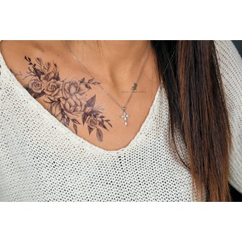 Cross necklace set with oval zirconium oxide 925 Rhodium-plated silver