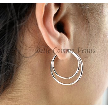 Boucles d'oreilles créole 2 cercles Argent 925 Rhodié
