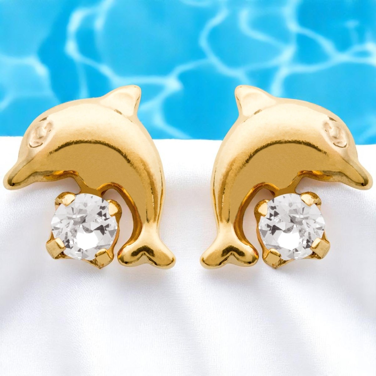 Boucles d'oreilles dauphin cristal blanc Plaqué OR 750 3 microns - vue 2