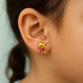 Boucles d'oreilles dauphin cristal rose Plaqué OR 750 3 microns