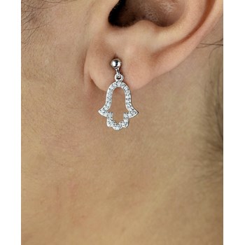 Boucles d'oreilles main de Fatma oxyde de zirconium Argent 925 Rhodié