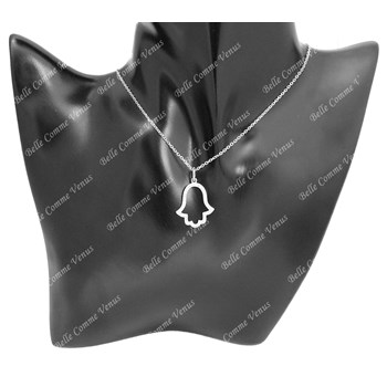 Necklace Fatma hand openwork set with zirconium oxides Silver 925 Rhodium plated