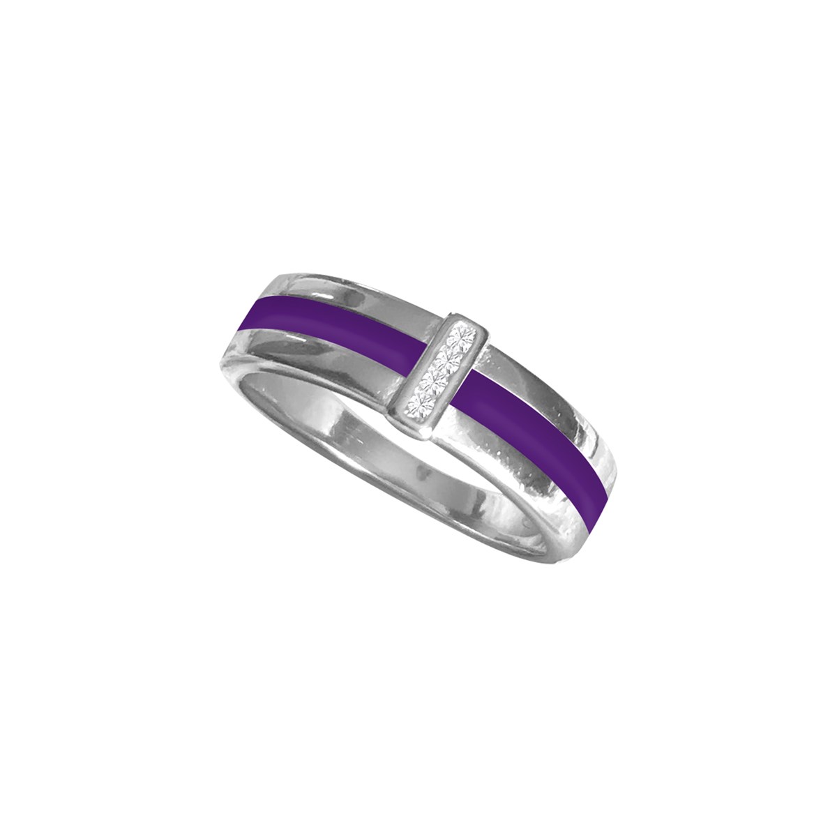 Bague argent 925 rhodié émail violet et oxyde de zirconium