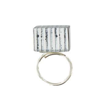 Rectangle Ring in 925 Sterling Silver and Black Laminated Glass