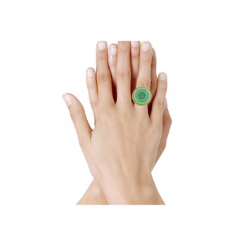 Water Green Pate de Verre Brass Disk Ring