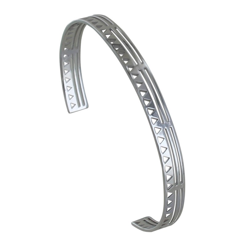 Bracelet Argent 925 Rhodié Demi Jonc Plat Soleil