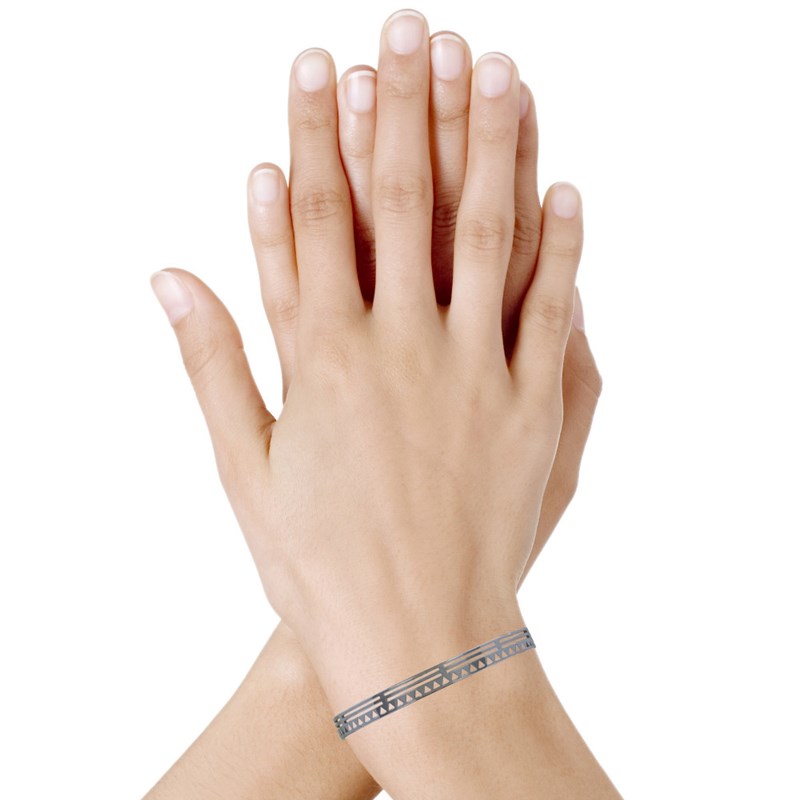 Bracelet Argent 925 Rhodié Demi Jonc Plat Soleil - vue 2