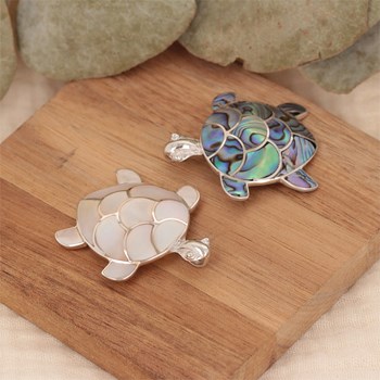 Pendentif Tortue en Nacre Blanche & Argent 925 - Bijoux Unique | Aden