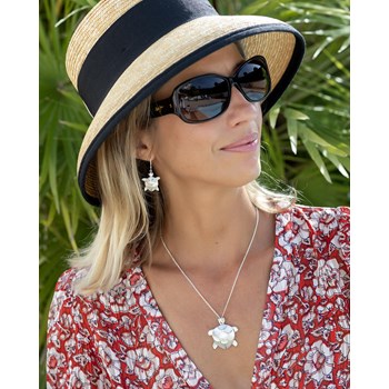 Pendentif Tortue en Nacre Blanche & Argent 925 - Bijoux Unique | Aden