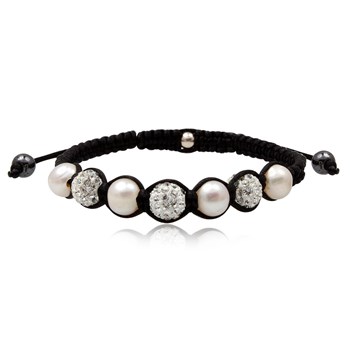 SHAMBALLA armband met witte strass-steentjes en witte parels