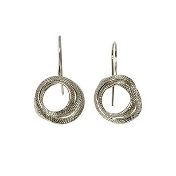 Handmade silver-plated dangling earrings with textured metal hoops - Designer jewelry