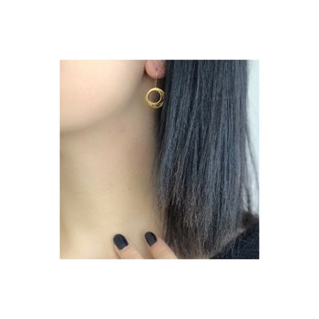 Handmade silver-plated dangling earrings with textured metal hoops - Designer jewelry